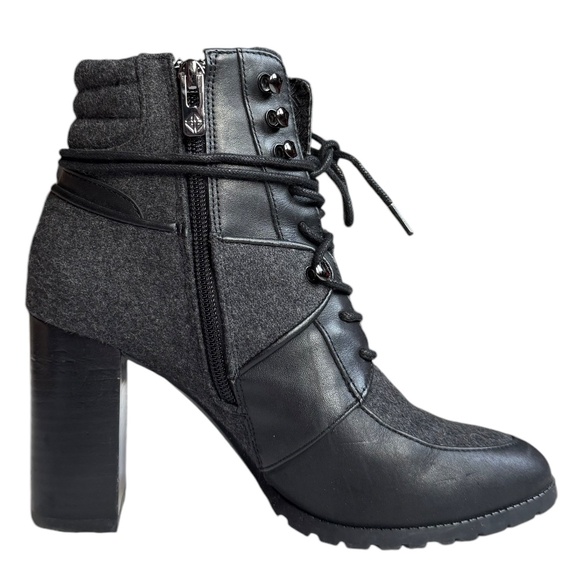 Antonio Melani Leather Flannel Treaded Lug Sole Lace Up Zippered Boot Sz 7 1/2 - Picture 1 of 8